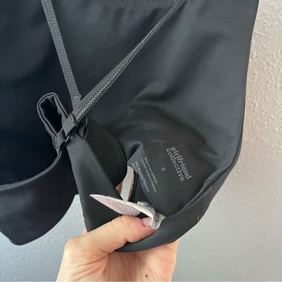 Girlfriend Collective Topanga High Neck Cross Back Crop Tank Black - Picture 5 of 5